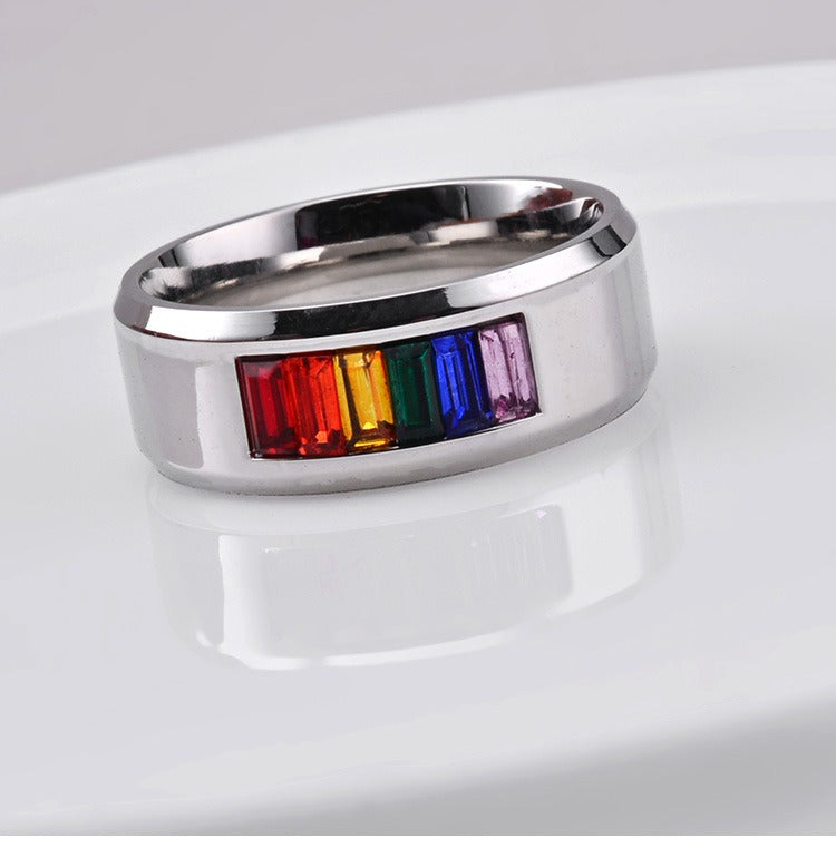 Titanium Steel Rainbow Flag Ring