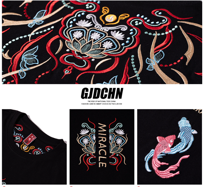 koi embroidery cotton short sleeved t shirt