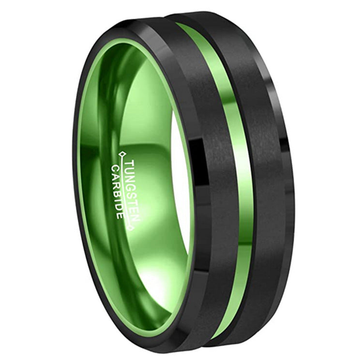 Tungsten Gold Double Color Electric Black Combination Red Green Unisex Jewelry Tungsten Steel Ring