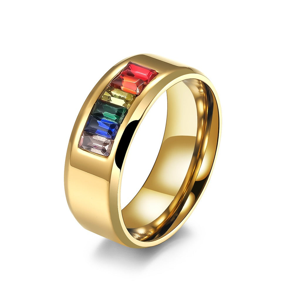 Titanium Steel Rainbow Flag Ring