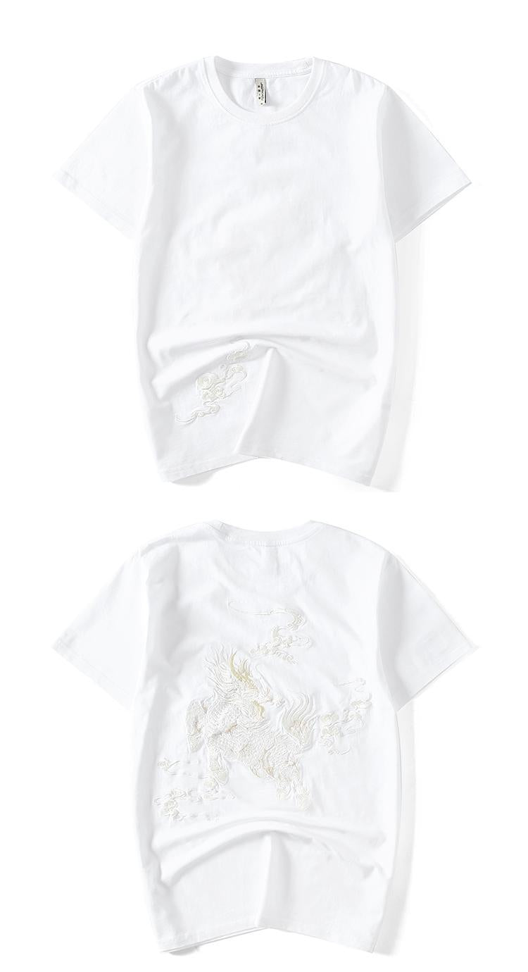 Chinese Style Kylin Embroidery Half Sleeve T shirt