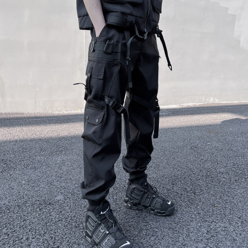 Spring style overalls men multi pocket pants