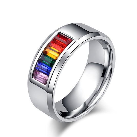 Titanium Steel Rainbow Flag Ring
