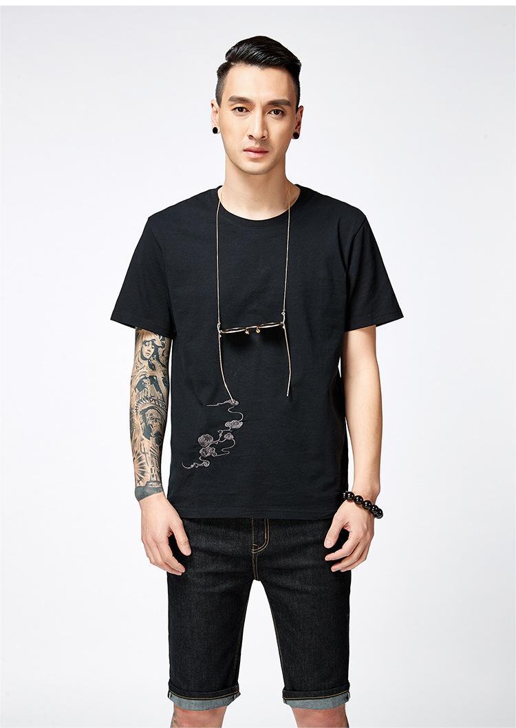 Chinese Style Kylin Embroidery Half Sleeve T shirt