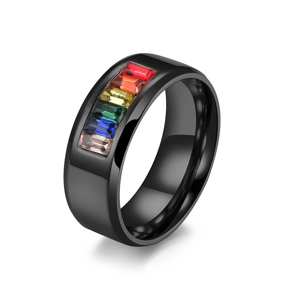 Titanium Steel Rainbow Flag Ring